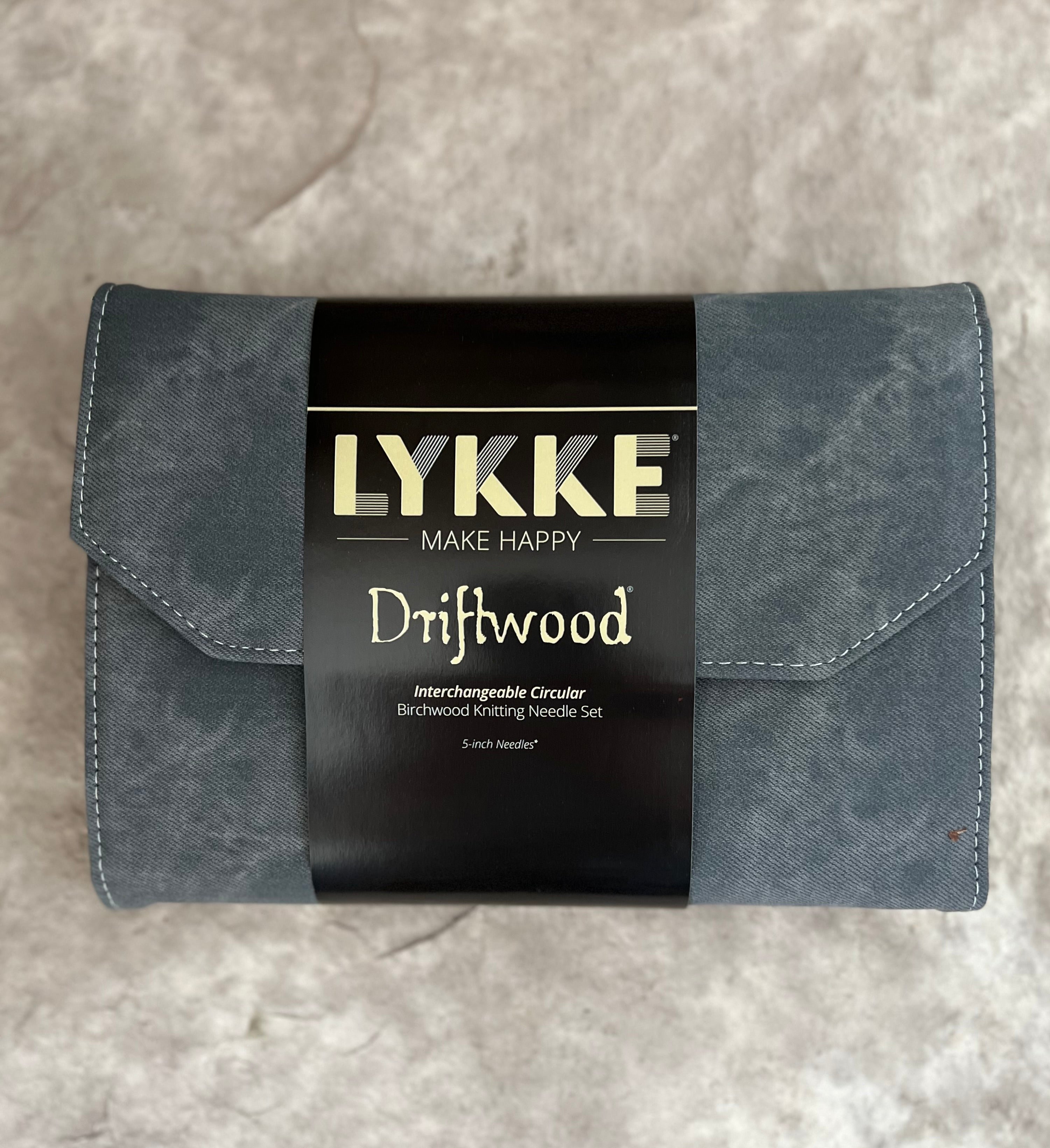 Lykke Driftwood 3.5-inch (9cm) Interchangeable Circular Knitting Needle Set Birchwood US Sizes 3, 4, 5, 6, 7, 8, 9, 10, & 10.5 Includes Grey Denim